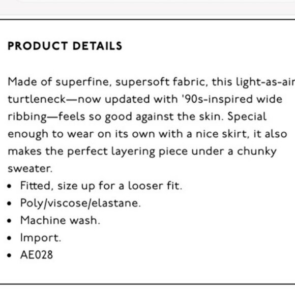 Madewell Turtleneck Top Tee Ribbed Long Sleeve High Neck Black Cotton Stretch - Picture 7 of 7